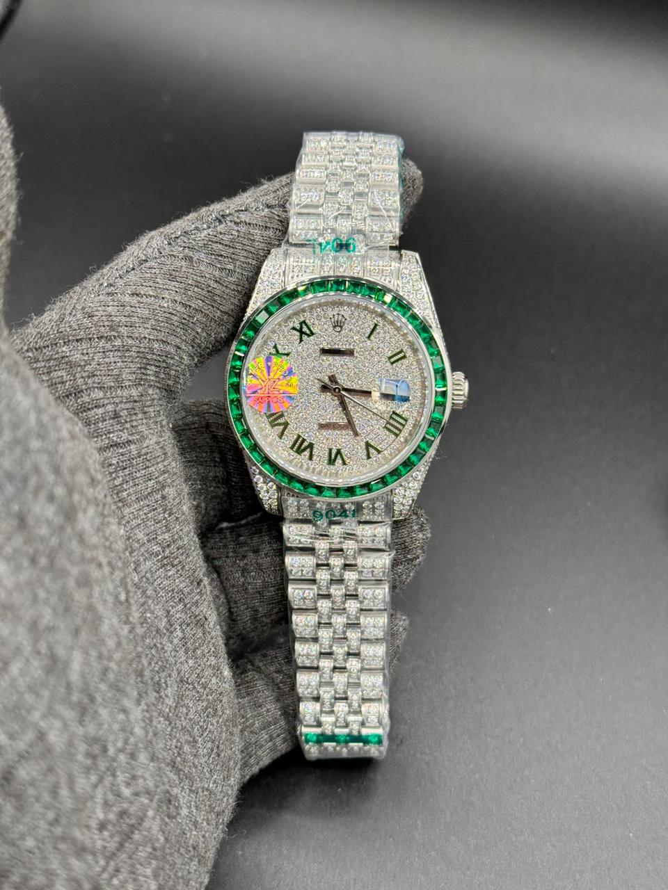 Rolex Datejust 41 Full Iced out – emerald bezel green arabic