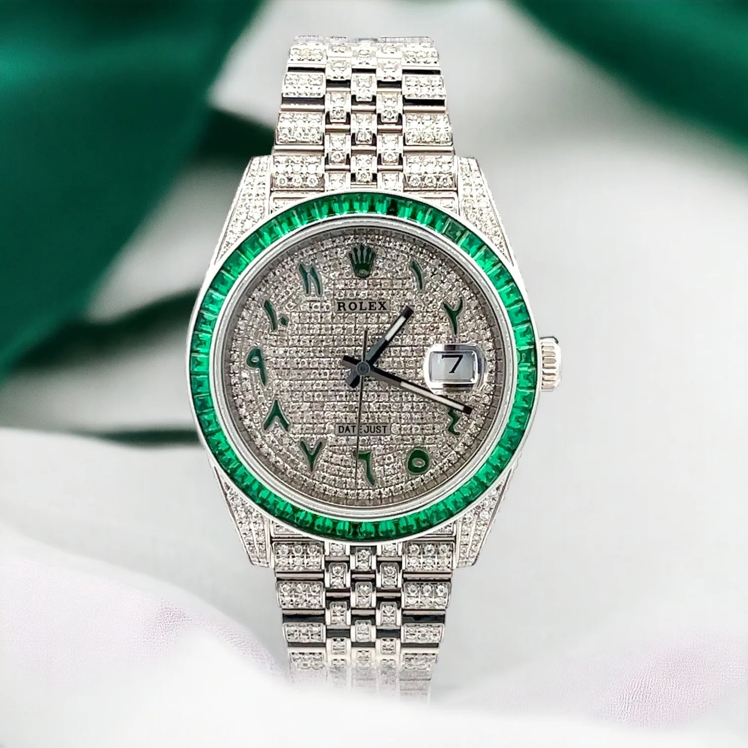 Rolex Datejust 41 Full Iced out – emerald bezel green arabic